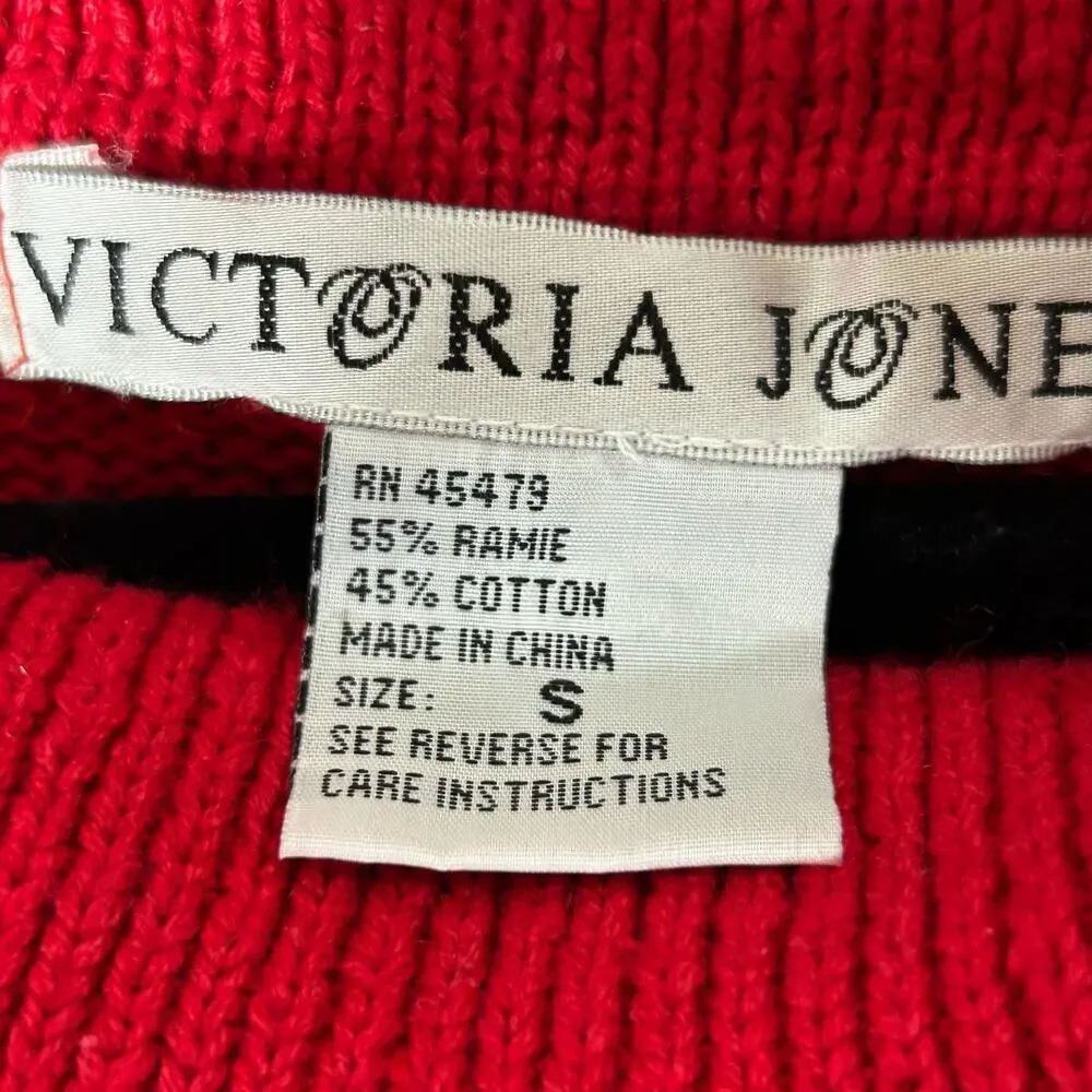Vintage Victoria Jones Sweater Women S Red Oversized Long Sleeve Pullover Beaded